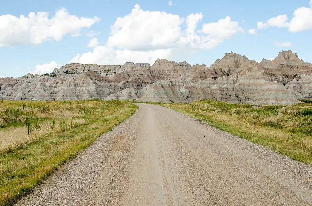 A dirt road in Badlands National Park, located in South Dakota.