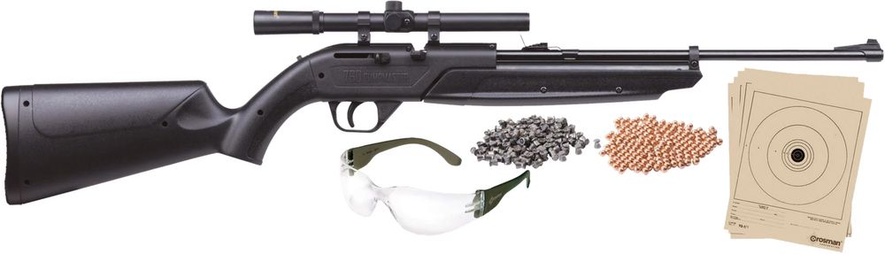A powerful BB gun for small game hunting equipped with a scope and loaded with bullets, showcased on a clean white background.
